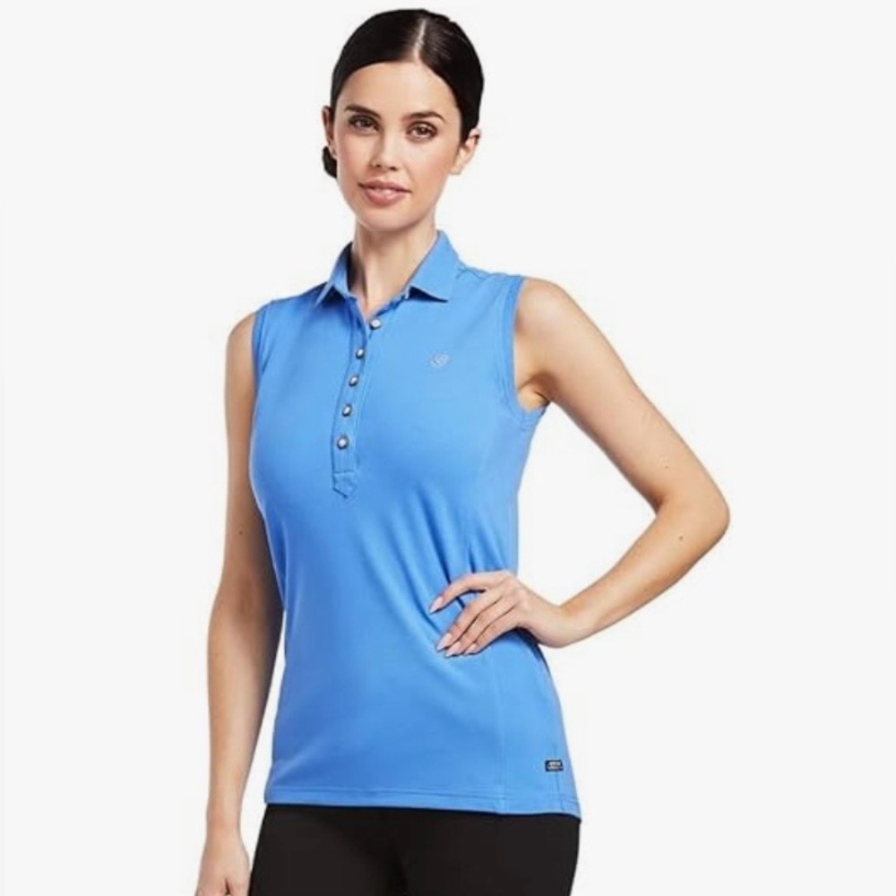 Ariat Women's Blue Prix Sleeveless Button Down Polo Shirt